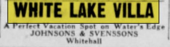 White Lake Villa Resort - June 1937 Ad
